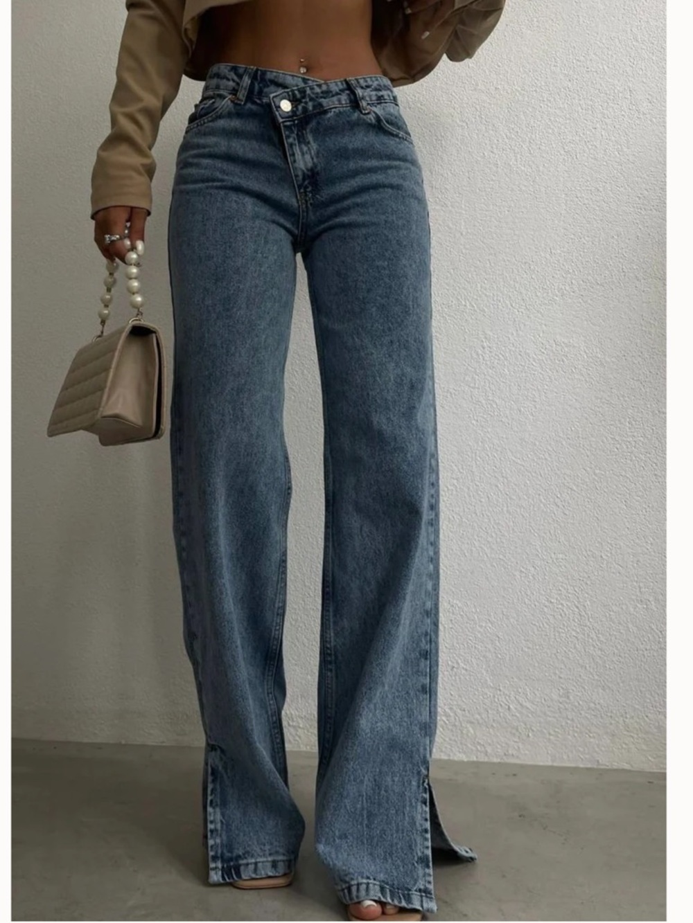 PIRAL Cross Button Jeans Women M Blue Medium Wash High Rise Straight Denim